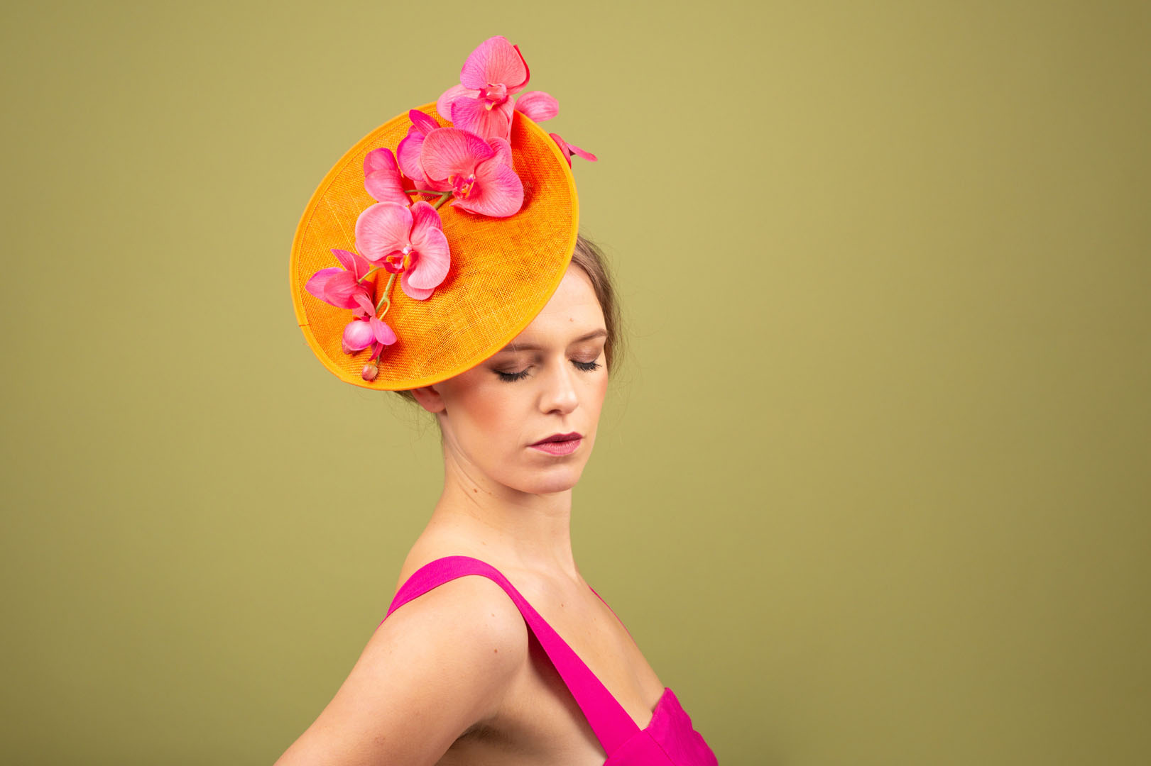 Orange/Fuchsia Pink Fascinator  Hat for Weddings Ascot Proms V4 