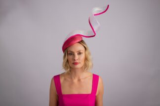 Pink Helix: Pink teardrop fascinator with sculptural crinoline swirl