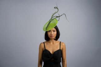 Dakar - Lime green saucer hat with statement feathers
