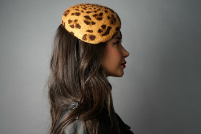 Maggie Mae Adjustable Elegant Tan Brown Black Leopard Fleece Floral Beret Hat GARRET ANIMAL PRINT BERET-TAN – Lucca Couture main image 4