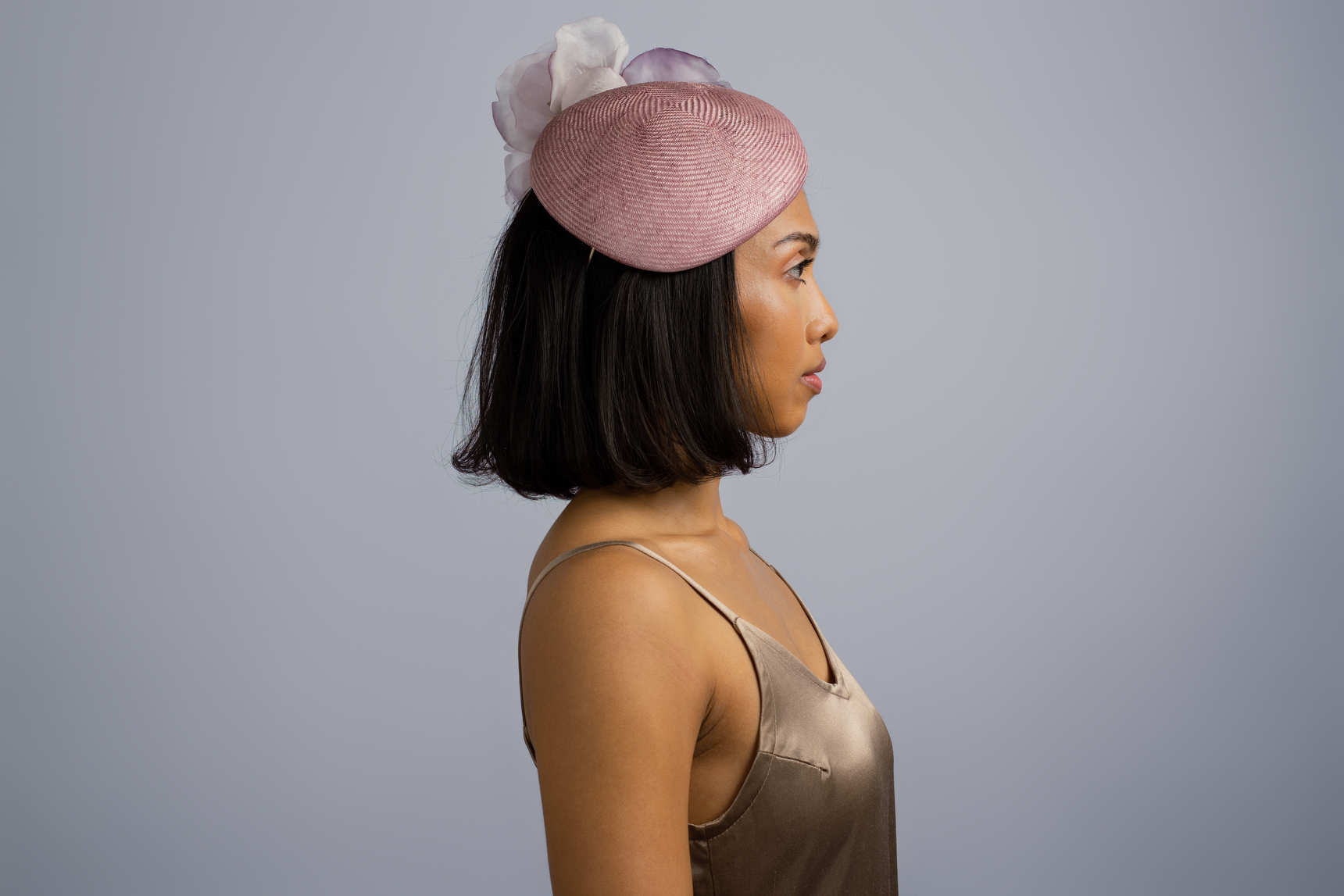 Lilac Dream: Lilac drop beret fascinator with flower