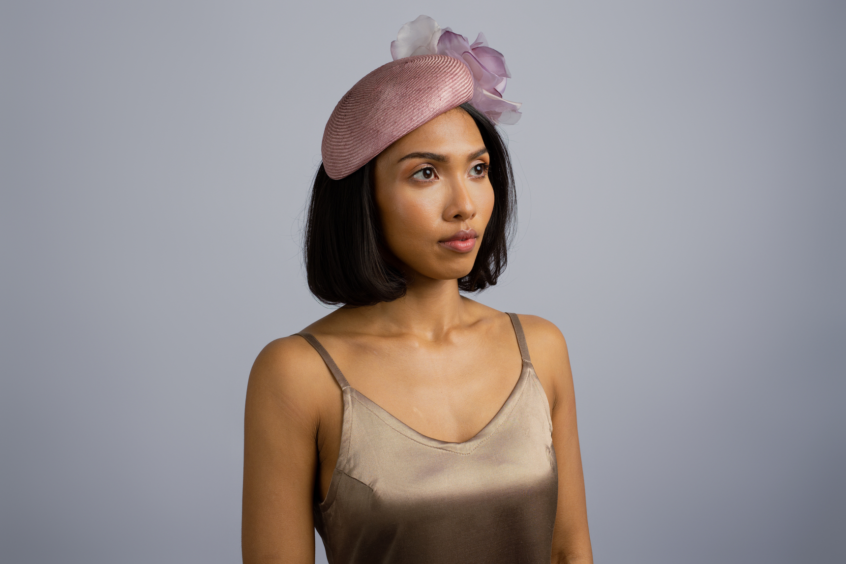 Lilac Dream: Lilac drop beret fascinator with flower