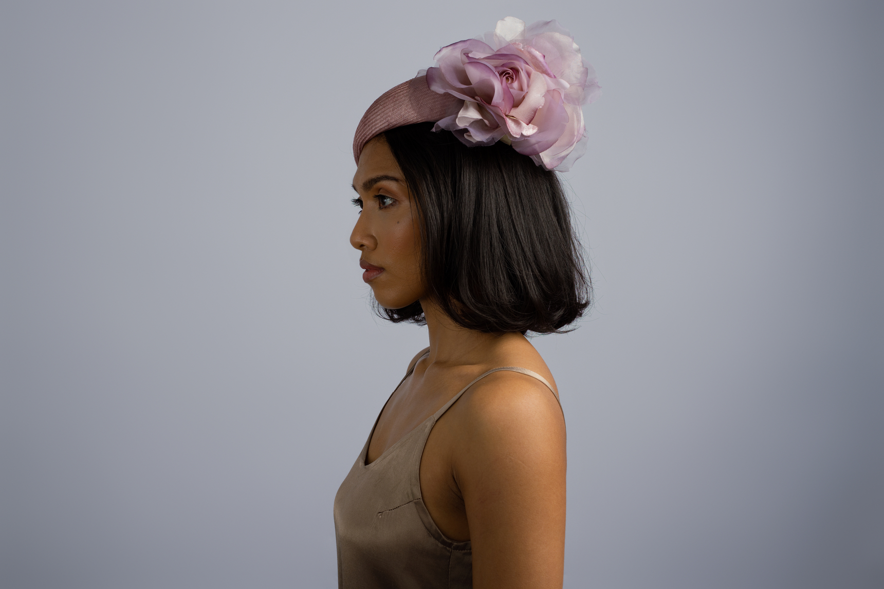 Lilac Dream: Lilac drop beret fascinator with flower