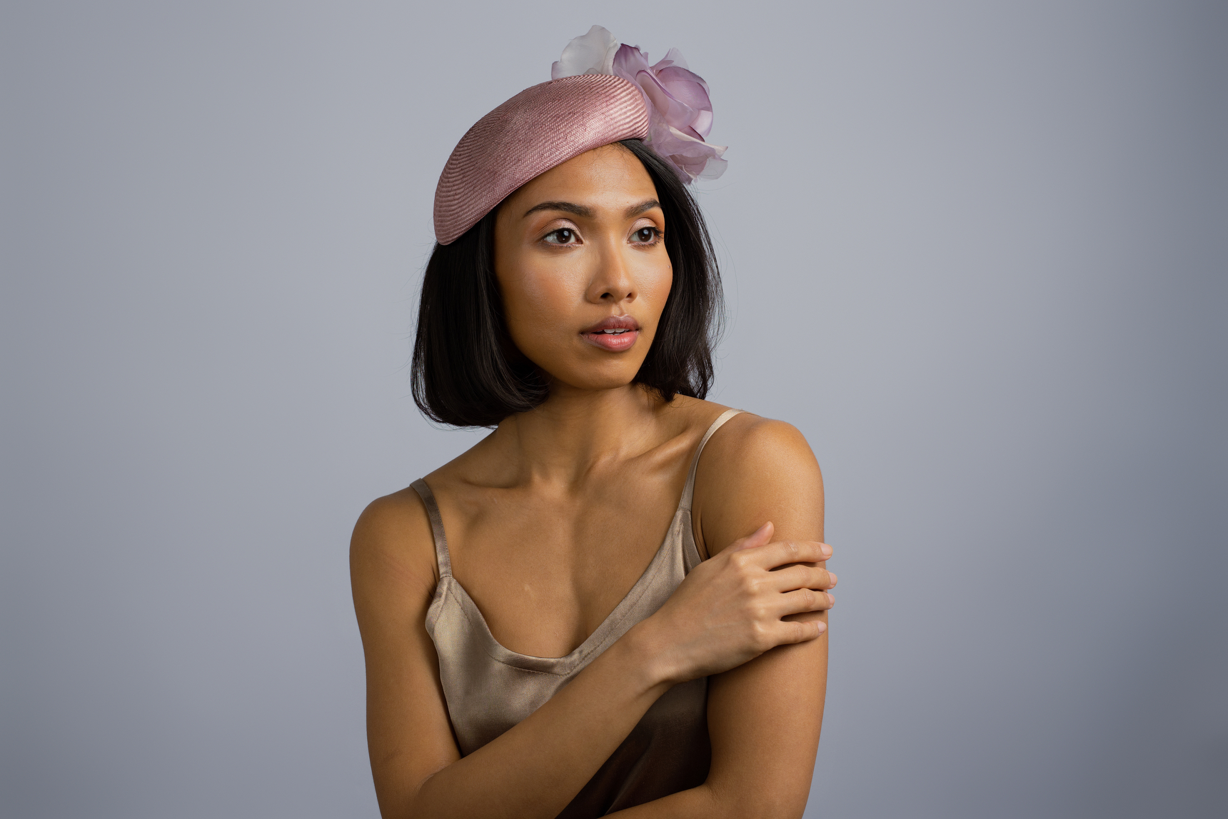 Lilac Dream: Lilac drop beret fascinator with flower