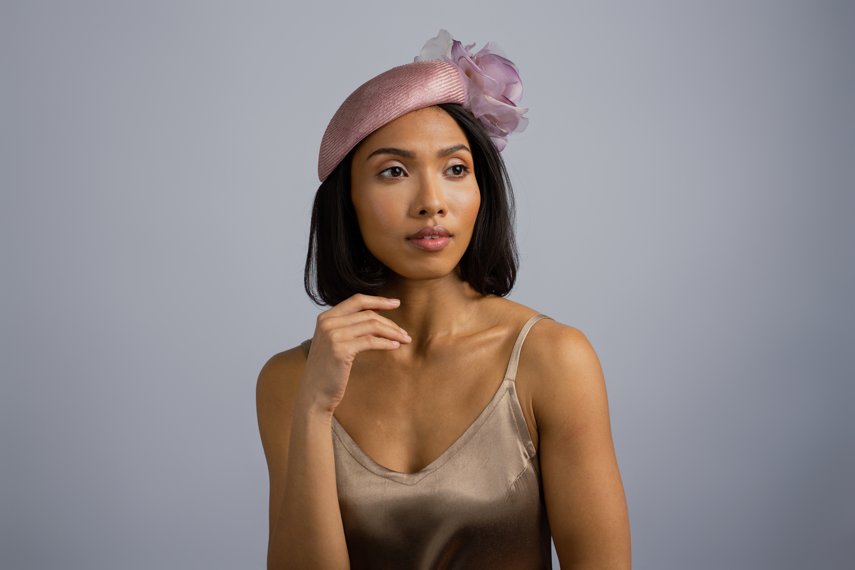 Lilac Dream: Lilac drop beret fascinator with flower