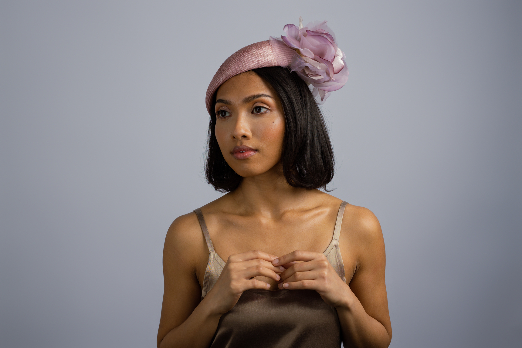 Lilac Dream: Lilac drop beret fascinator with flower