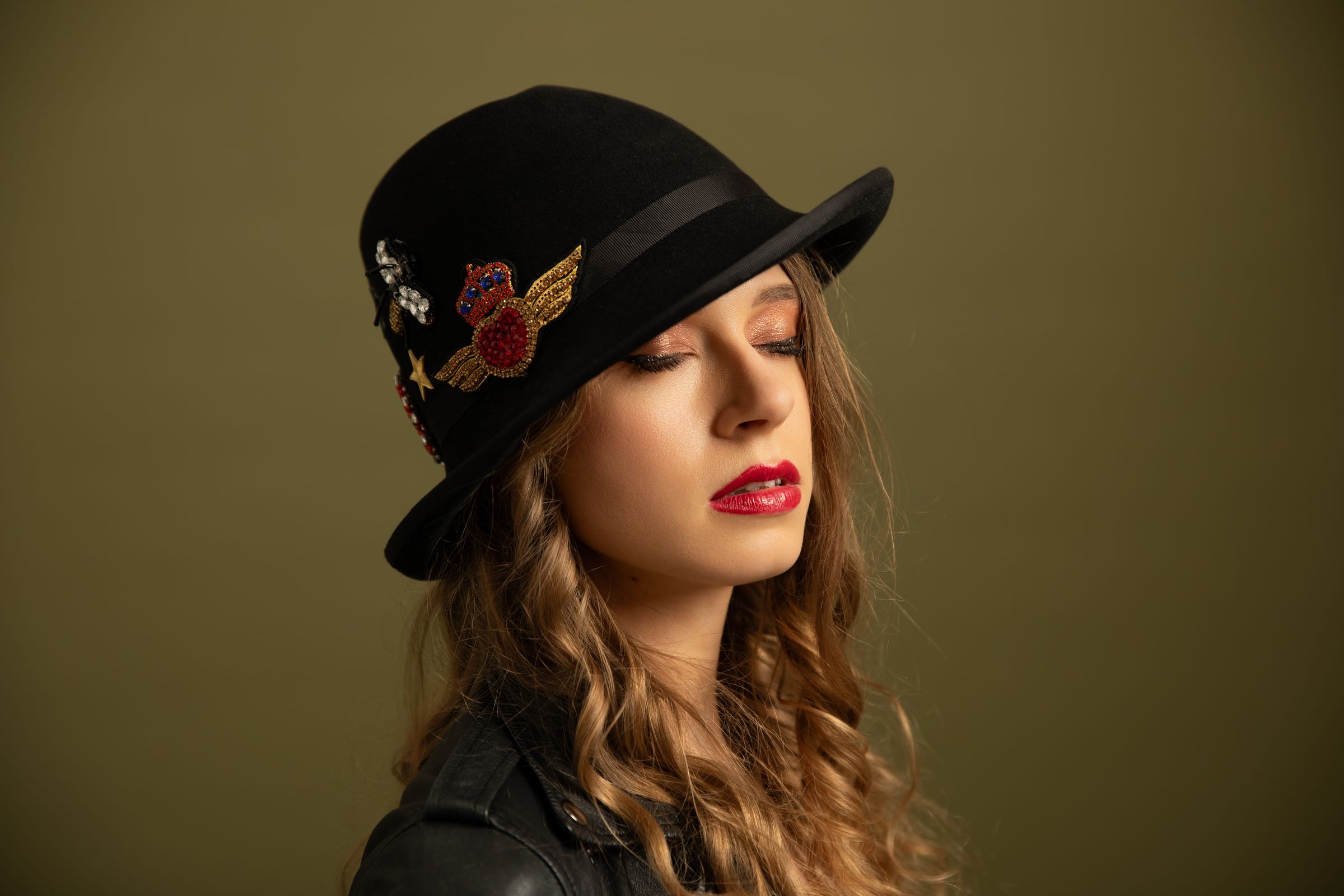 Black contemporary beaded cloche trilby hat