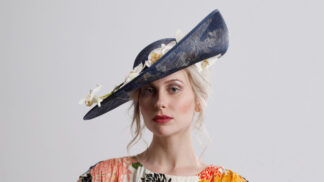 Navy mother of the bride hat with orchids