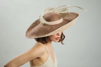 Drama in Neutrals - Statement fascinator in espresso browns and mocha tones with golden feathers