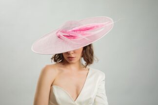 Candy Pink Ombre Feather Wide Brim Hat For Royal Ascot